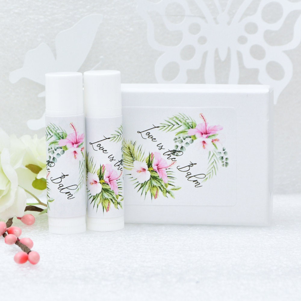 Tropical Wedding Lip Balm Labels, Hawaiian Bridal Shower Chapstick Stickers, Party Favor Birthday Labels