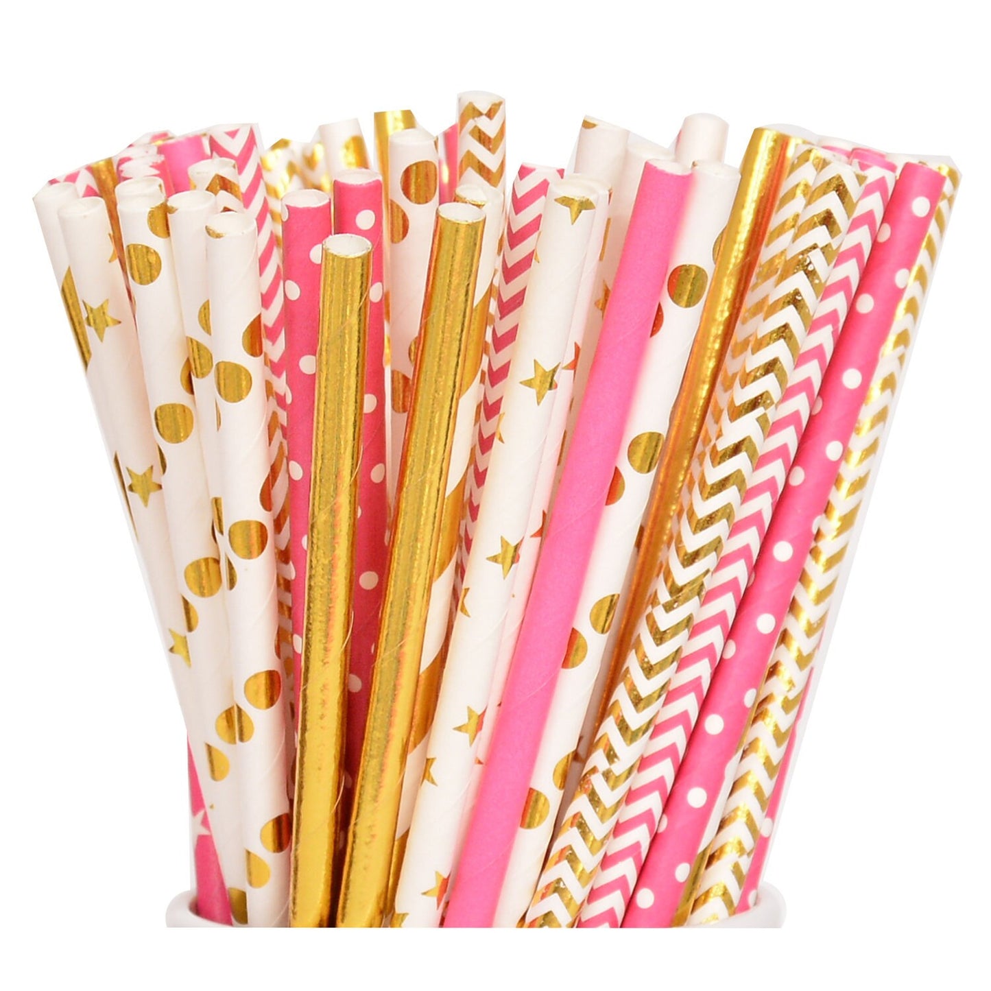50 Pink Gold Paper Straws, Baby Shower Birthday Baby Girl Princess Party Decoration