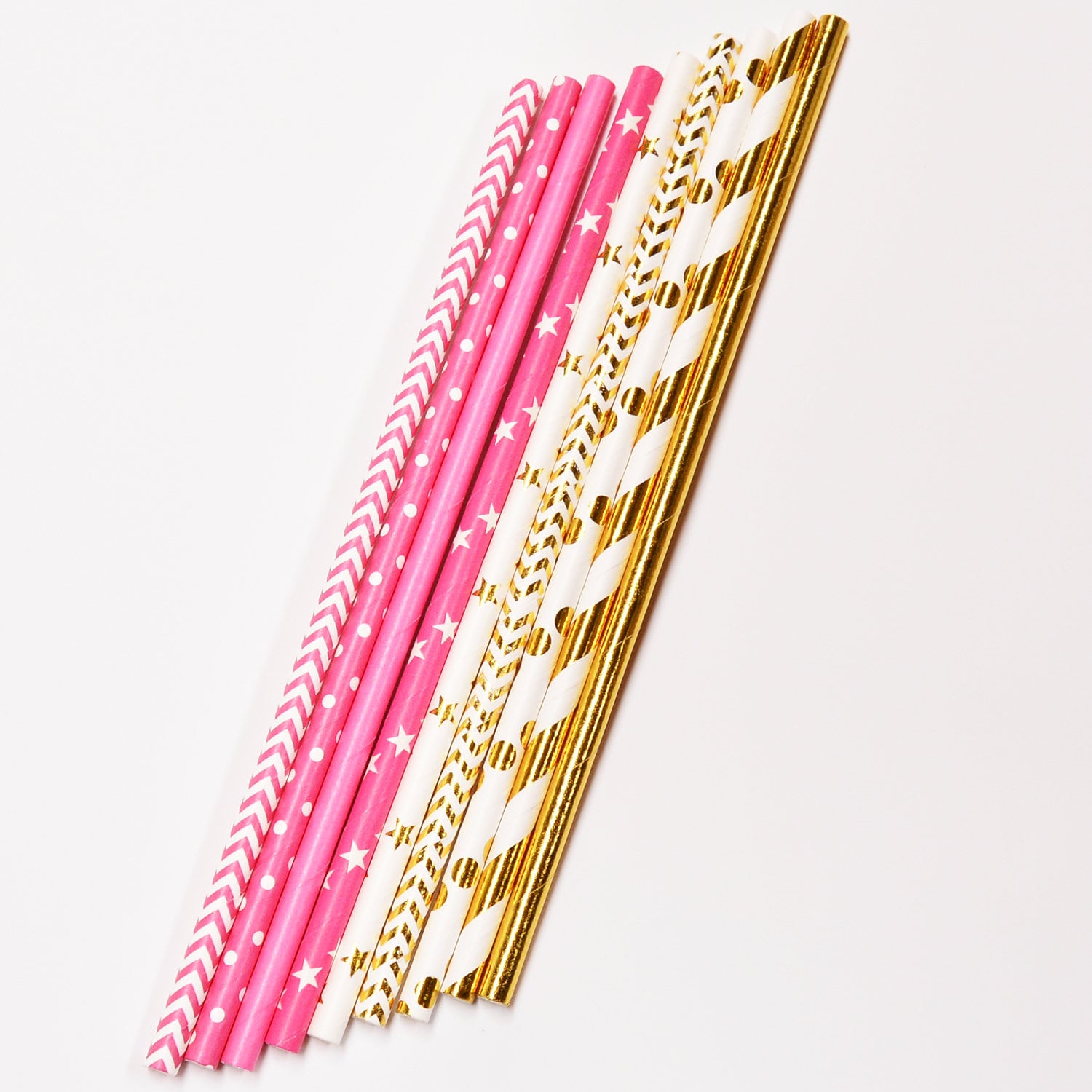50 Pink Gold Paper Straws, Baby Shower Birthday Baby Girl Princess Party Decoration
