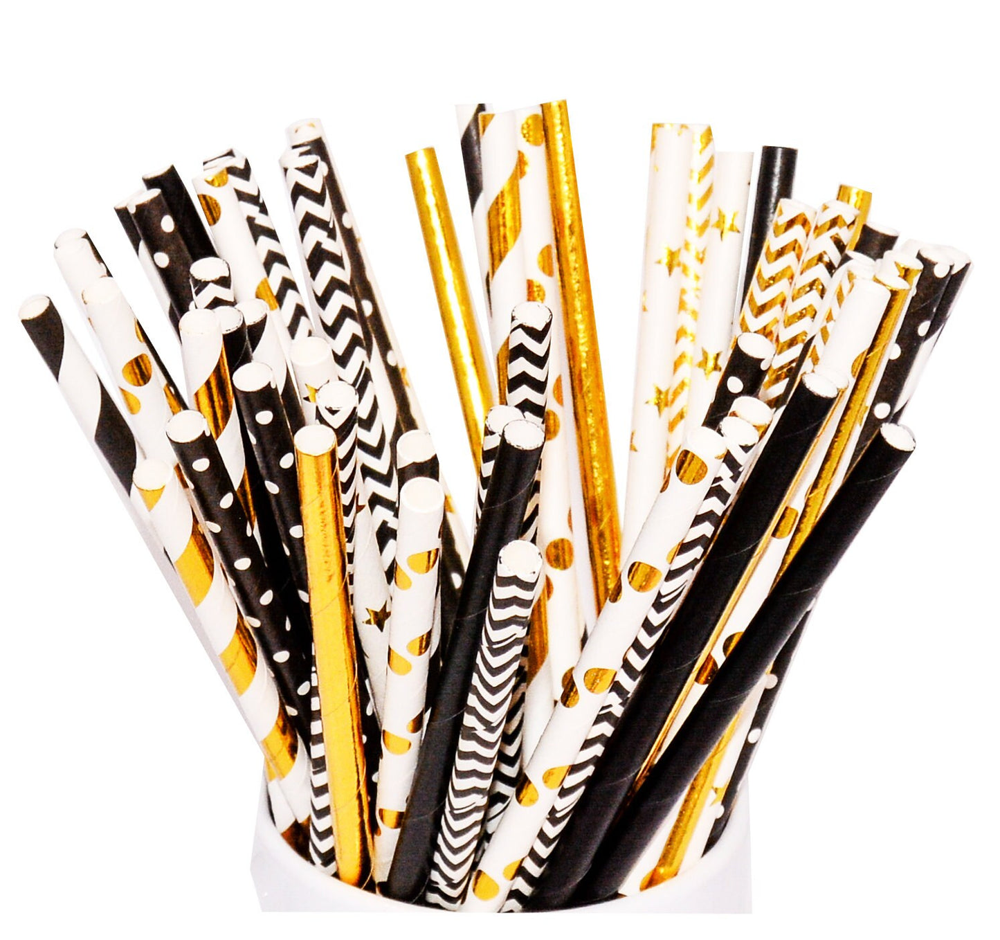 50 Black and Gold Paper Straws, Black Straws, Gold Straws, Birthday Party Decor