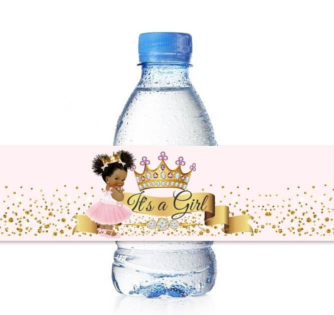 25 African American Water Bottle Labels, Little Princess Water Labels, Birthday Baby Shower Bottle Stickers