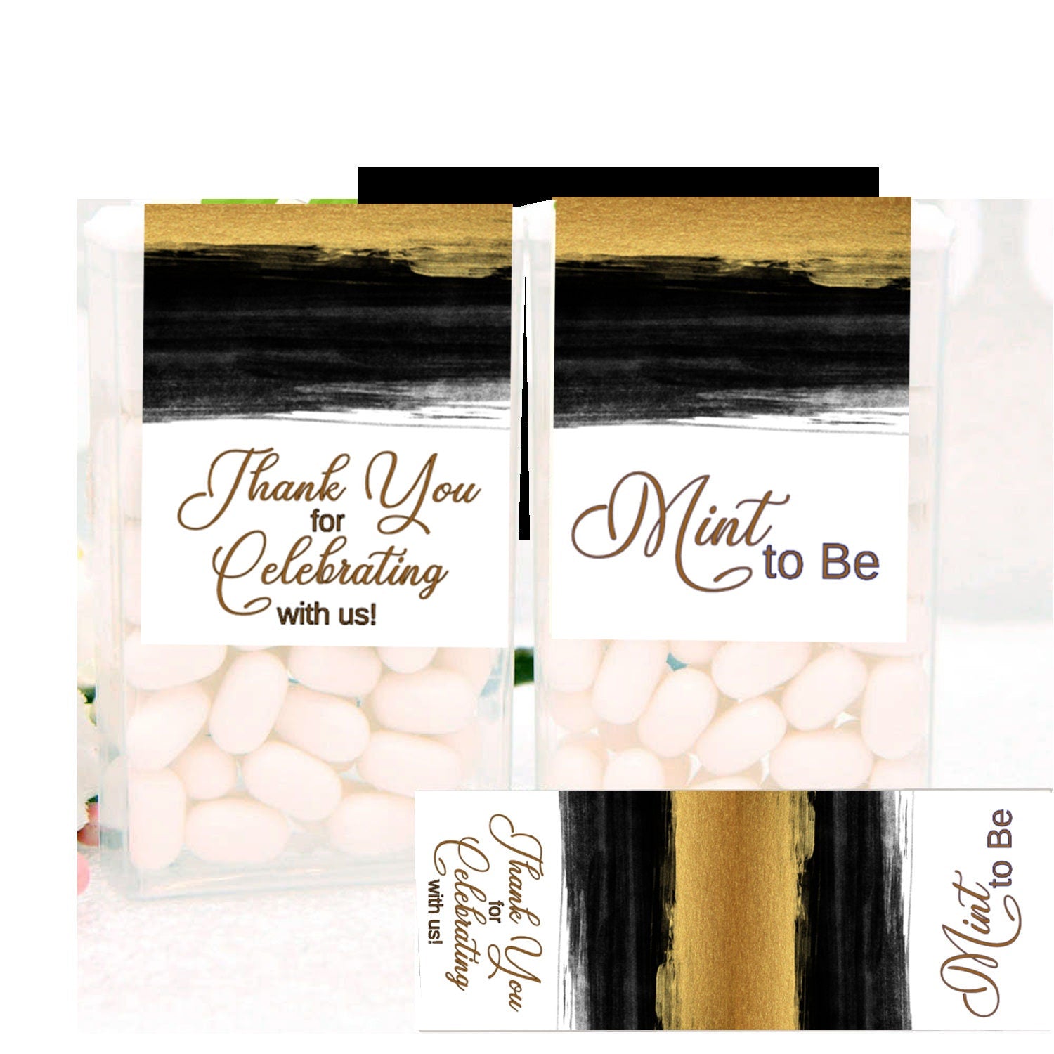 24 Black and Gold Favor Tic Tac Labels Wedding Birthday Party Labels