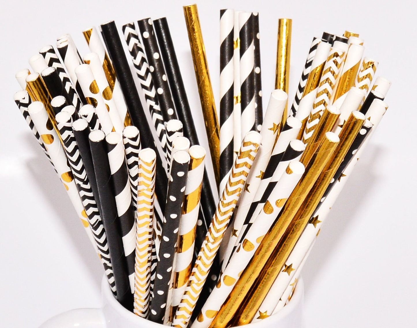 50 Black and Gold Paper Straws, Black Straws, Gold Straws, Birthday Party Decor