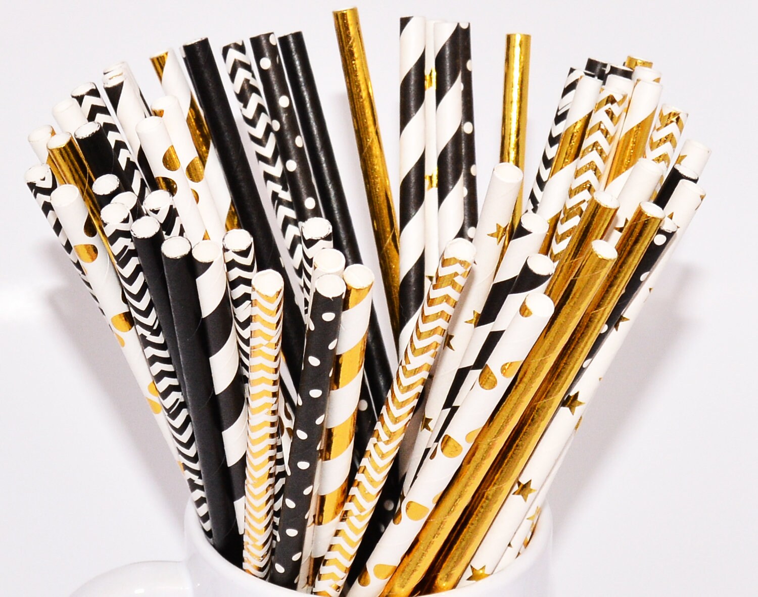 50 Black and Gold Paper Straws, Black Straws, Gold Straws, Birthday Party Decor