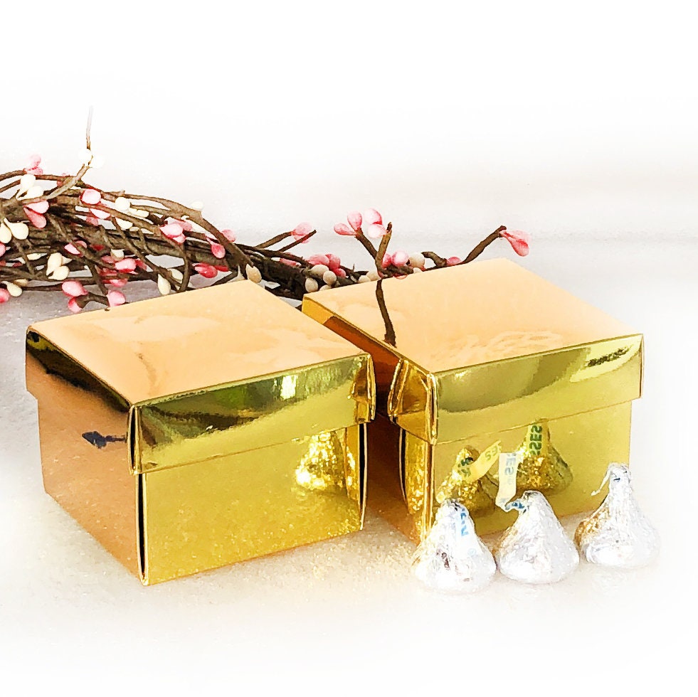 Set of 12 Gold Metallic Favor Boxes with Lid - Bridal Shower Wedding Baby Shower Birthday Gift Box