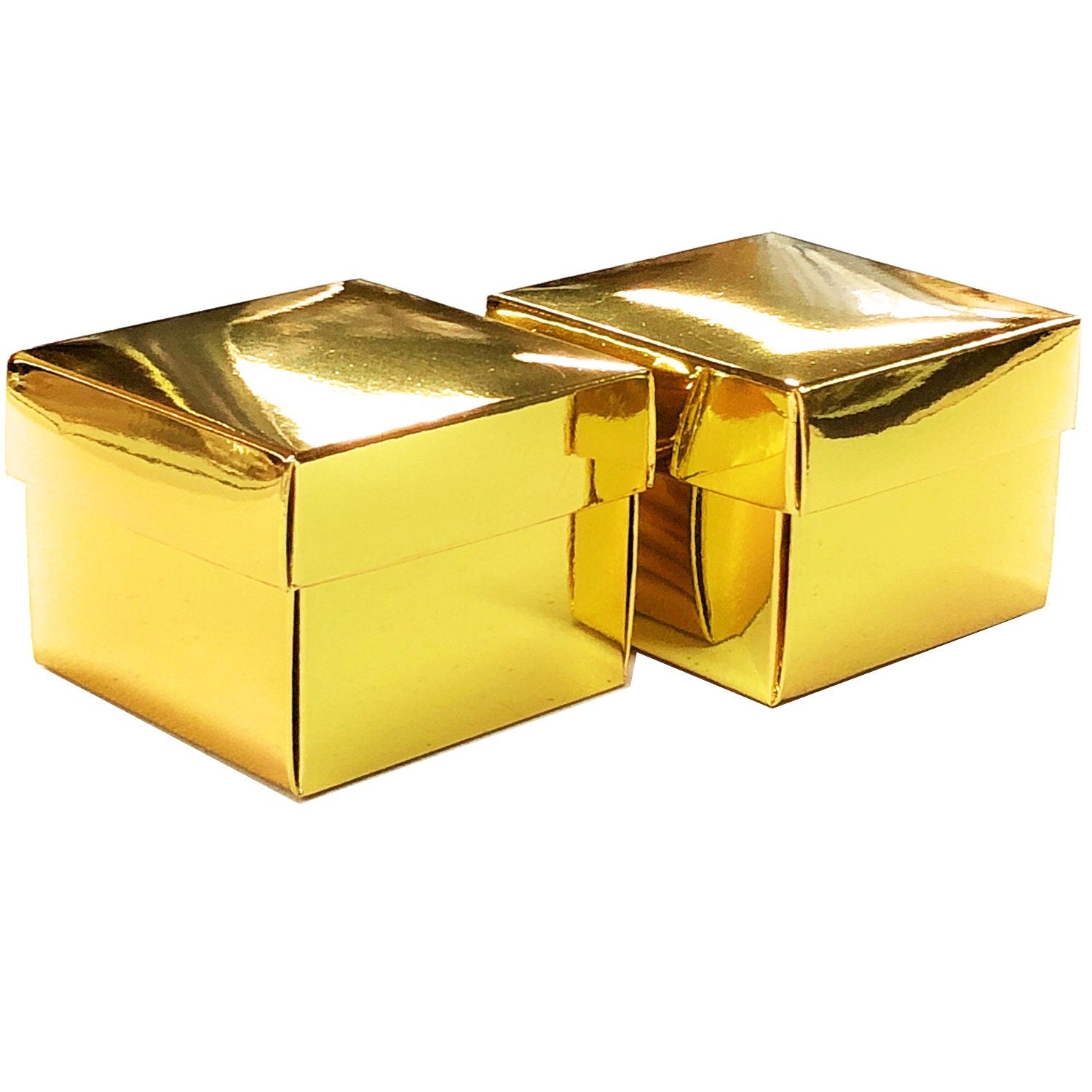 Set of 12 Gold Metallic Favor Boxes with Lid - Bridal Shower Wedding Baby Shower Birthday Gift Box