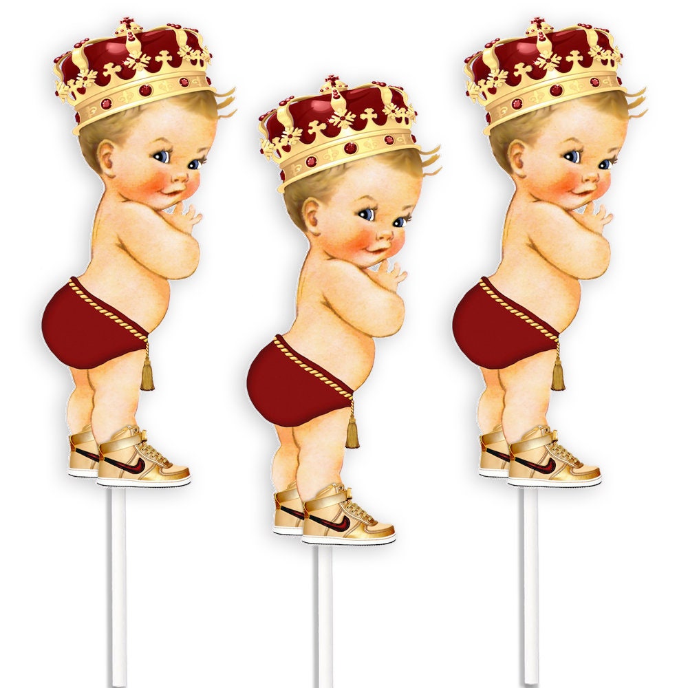 3 Burgundy Prince Royal Baby Boy Shower Table Centerpieces