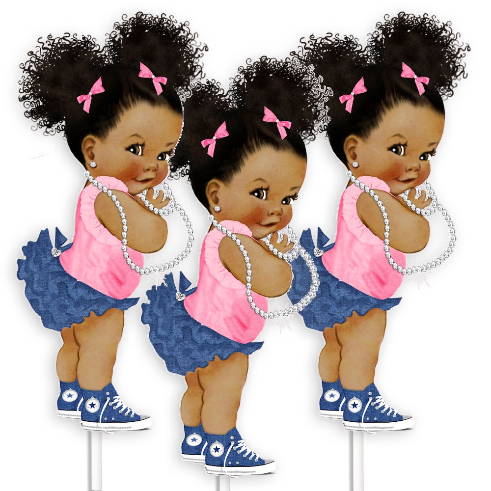 Pink Jeans Baby Girl Centerpieces Topper, Denim Diamond Party Baby Shower Table Decor, Cake Toppers