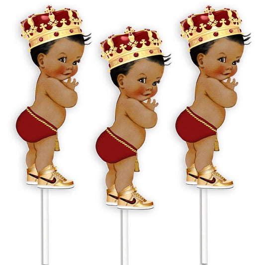 3 Burgundy Prince Royal Baby Boy Shower Table Centerpieces