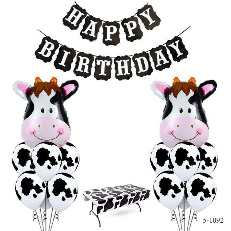Farm Cow Balloons Kit Happy Birthday Banner Tablecloth Decoration Farm Party