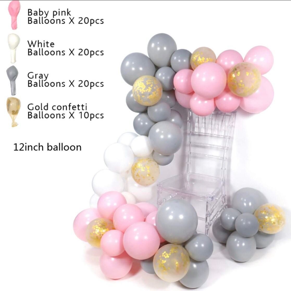 Pink Grey Balloon Garland Arch Baby Shower Wedding Girl Birthday Decor