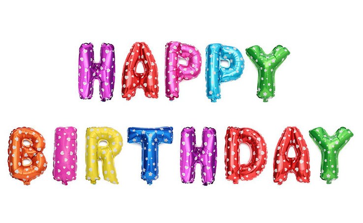 16" Rainbow Balloon Happy Birthday Banner, Polka Dot Letter Banner