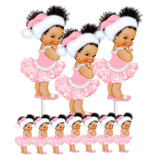 Christmas Ballerina Pink White Santa Hat Birthday Centerpieces Baby Shower Table Decor