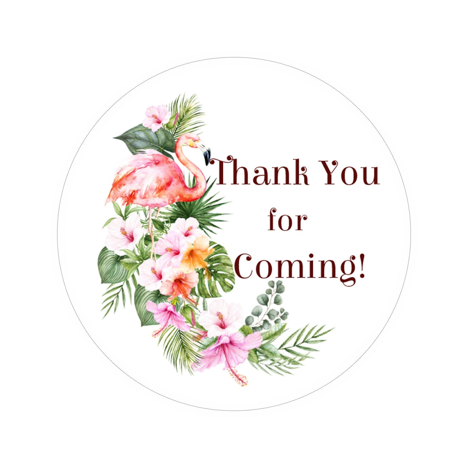Personalized Flamingo Labels Hawaiian Thank you for Coming Watercolor Stickers Wedding Birthday Baby Shower