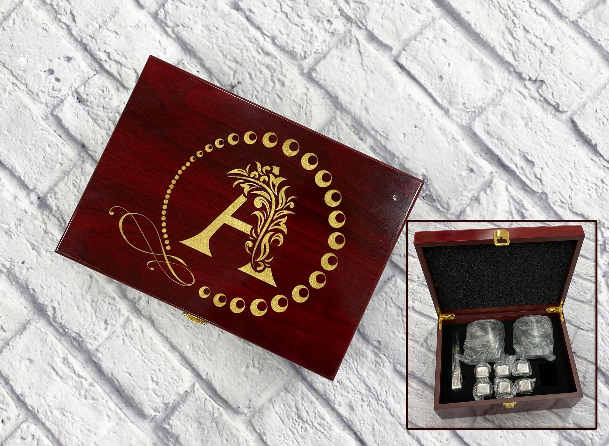 Gift Set, Personalized Whisky Glasses Rosewood Box Stainless Steel Ice Cubes - Custom Engraving - Groomsman Gift Idea - Gift for Anniversary