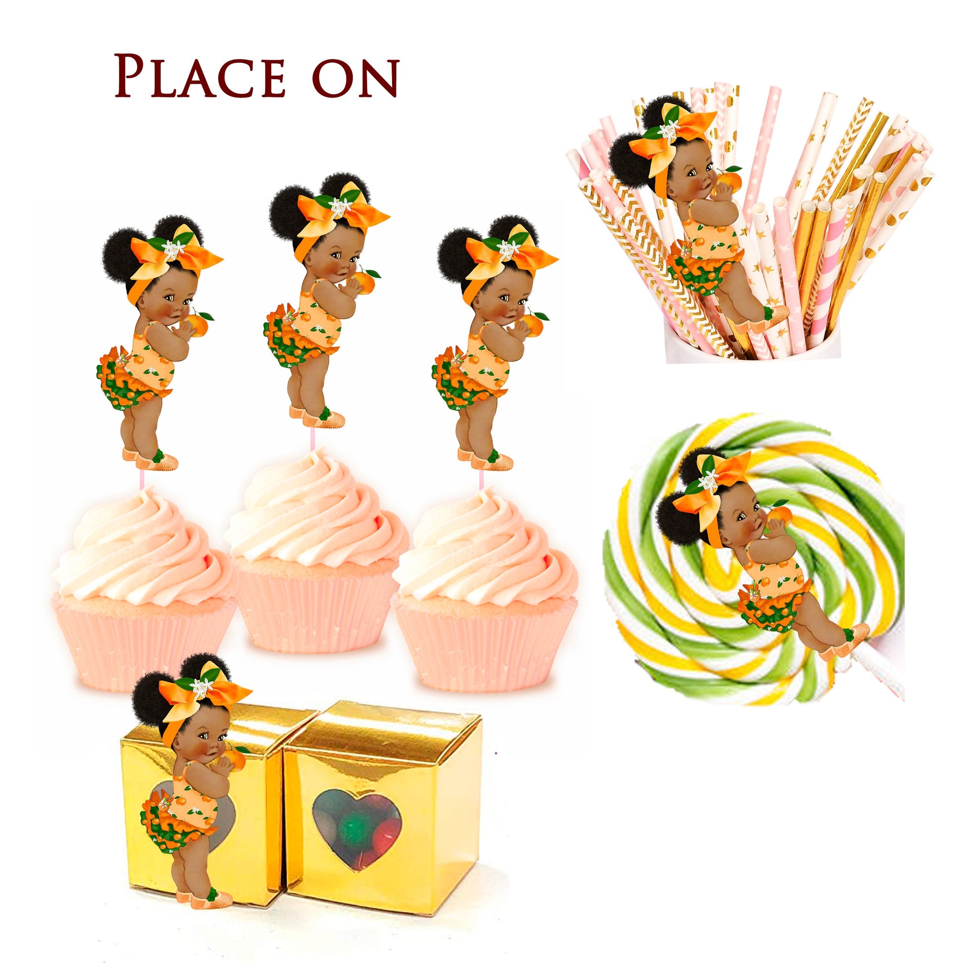 Orange Girl Centerpiece Cutouts Baby Shower Birthday Party Table Decoration