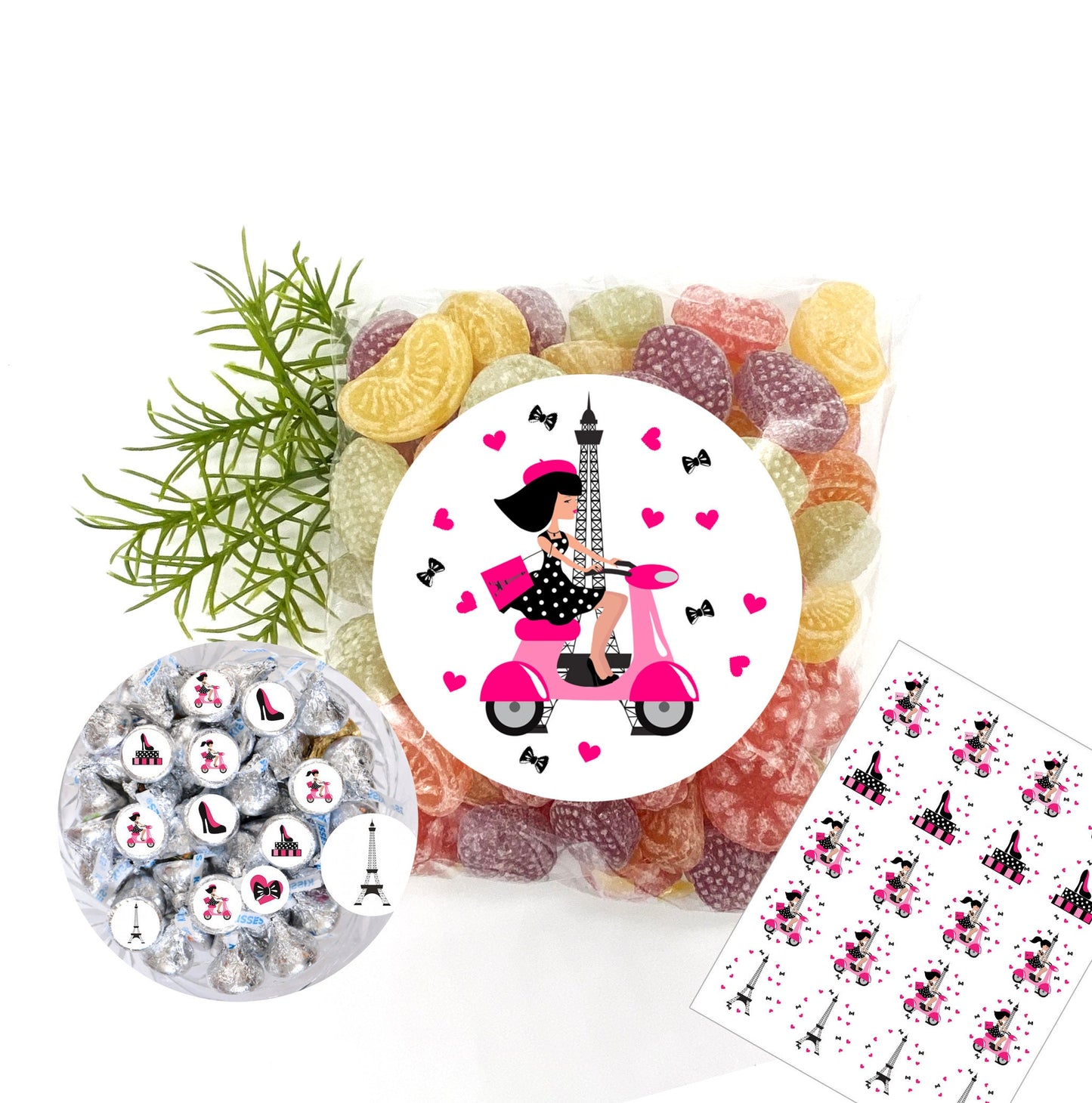 Paris Birthday Party Favor Labels Stickers, France Eiffel Tower Theme Decoration, 16th Birthday