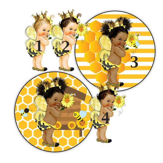 Little Girl Bee Labels Stickers for Baby Shower Birthday Decoration