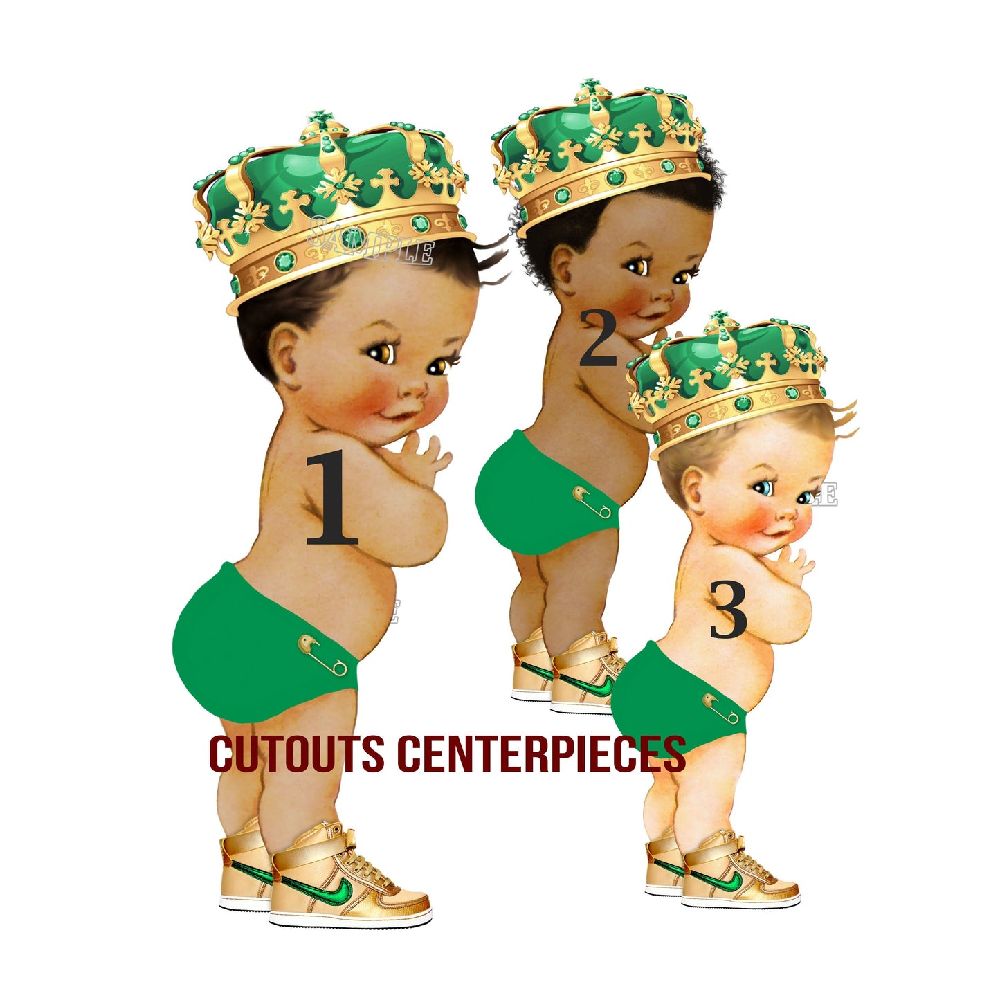 Green Diaper Prince Cutouts Centerpieces Boy Baby Shower Birthday Royal Party Table Diaper Cake Topper Decoration
