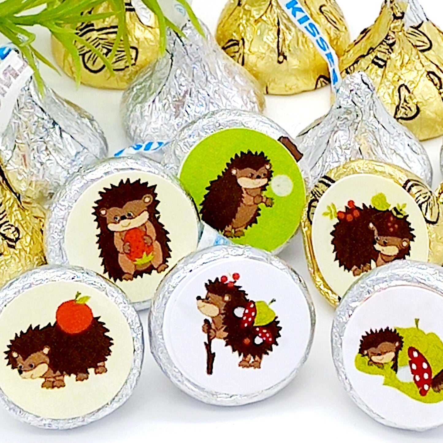 Woodland Hedgehog Kiss Stickers 1st Birthday Party Decoration Baby Shower Candy Kiss Labels