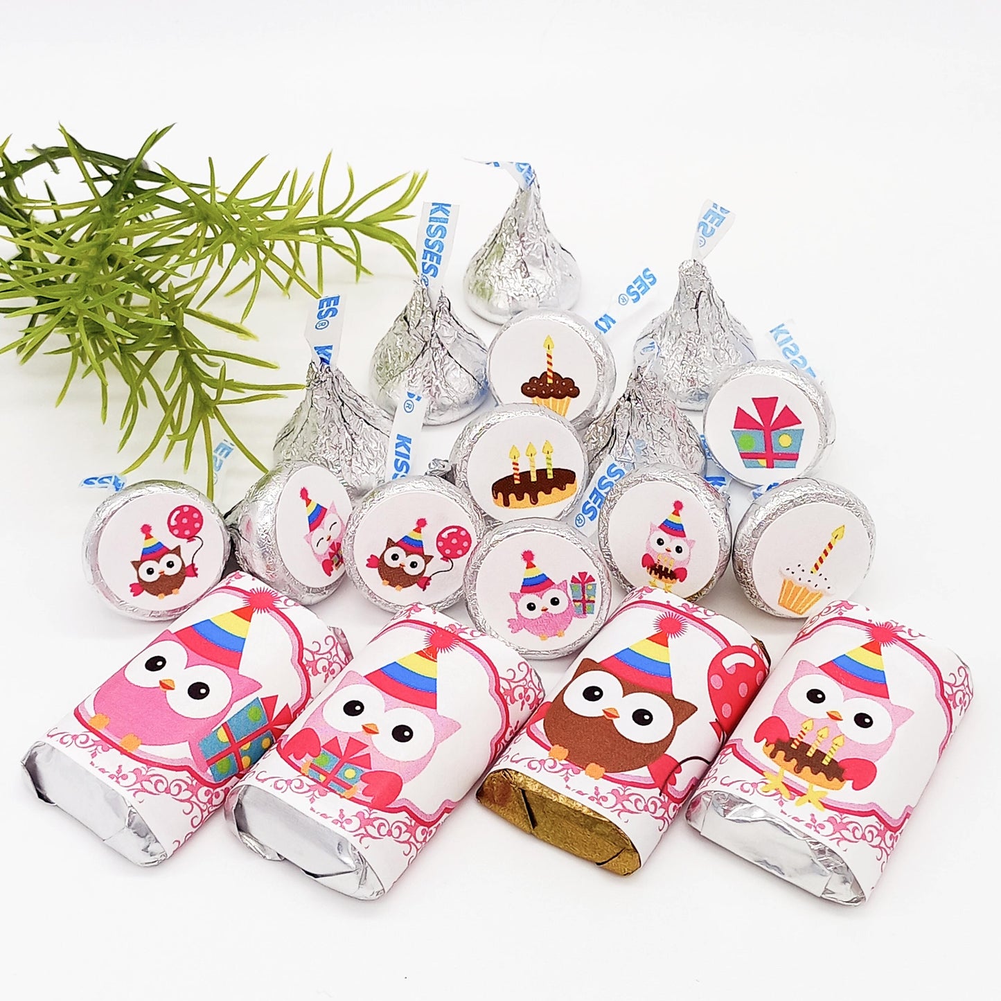 Owl Baby Shower Stickers 1st Birthday Decor Kiss Miniatures Candy Bar Labels