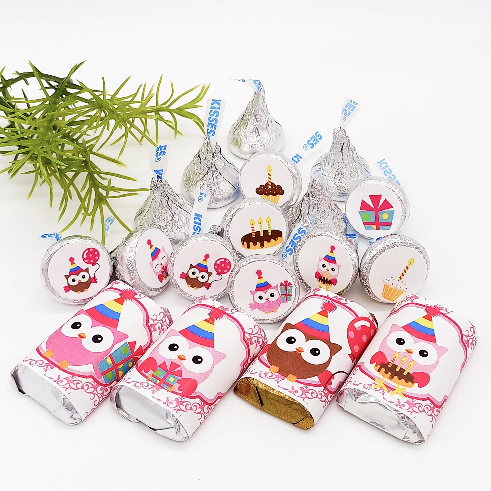 Owl Baby Shower Stickers 1st Birthday Decor Kiss Miniatures Candy Bar Labels