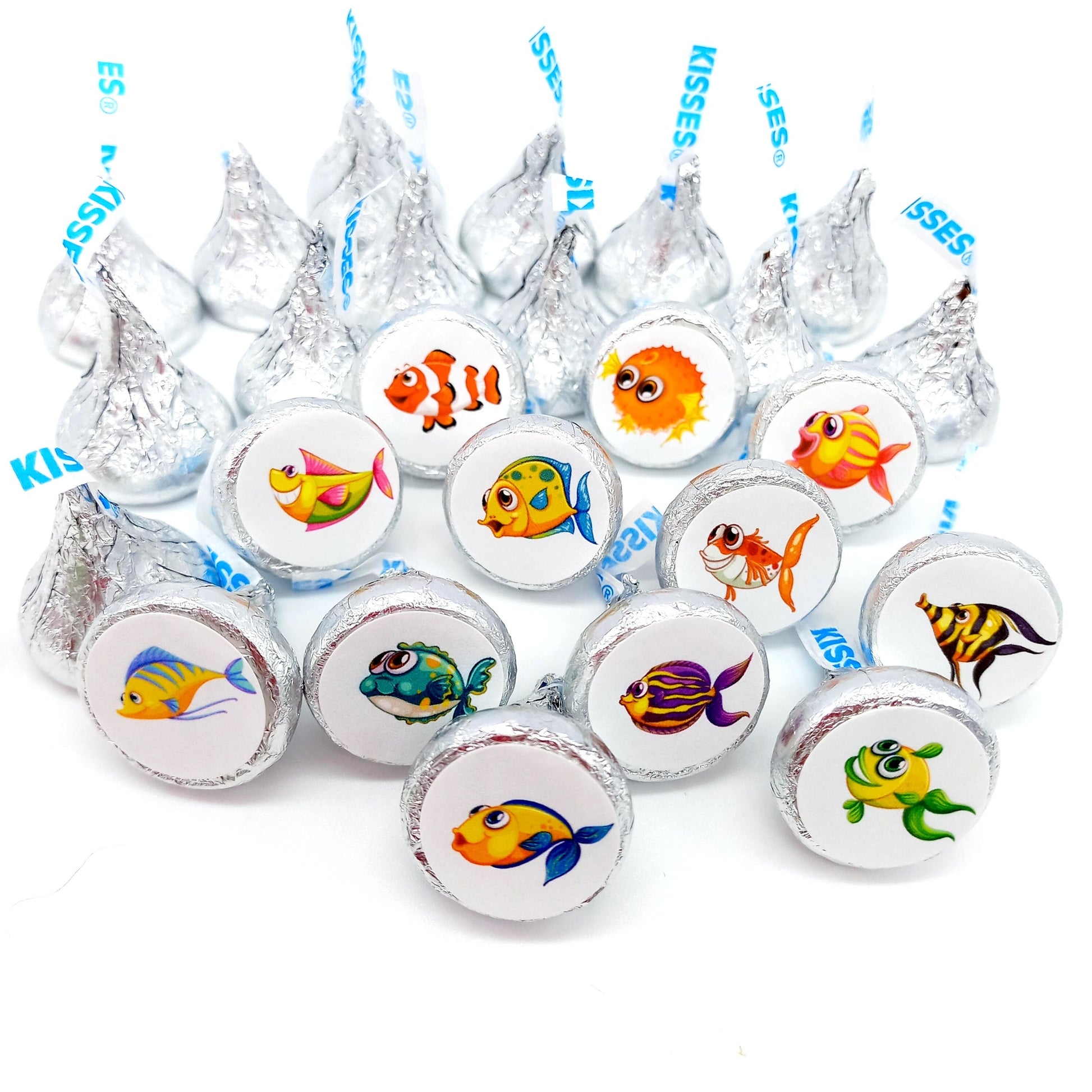 Cute Fish Stickers for Kiss Candy Party Favors Baby Shower Birthday Chocolate Labels