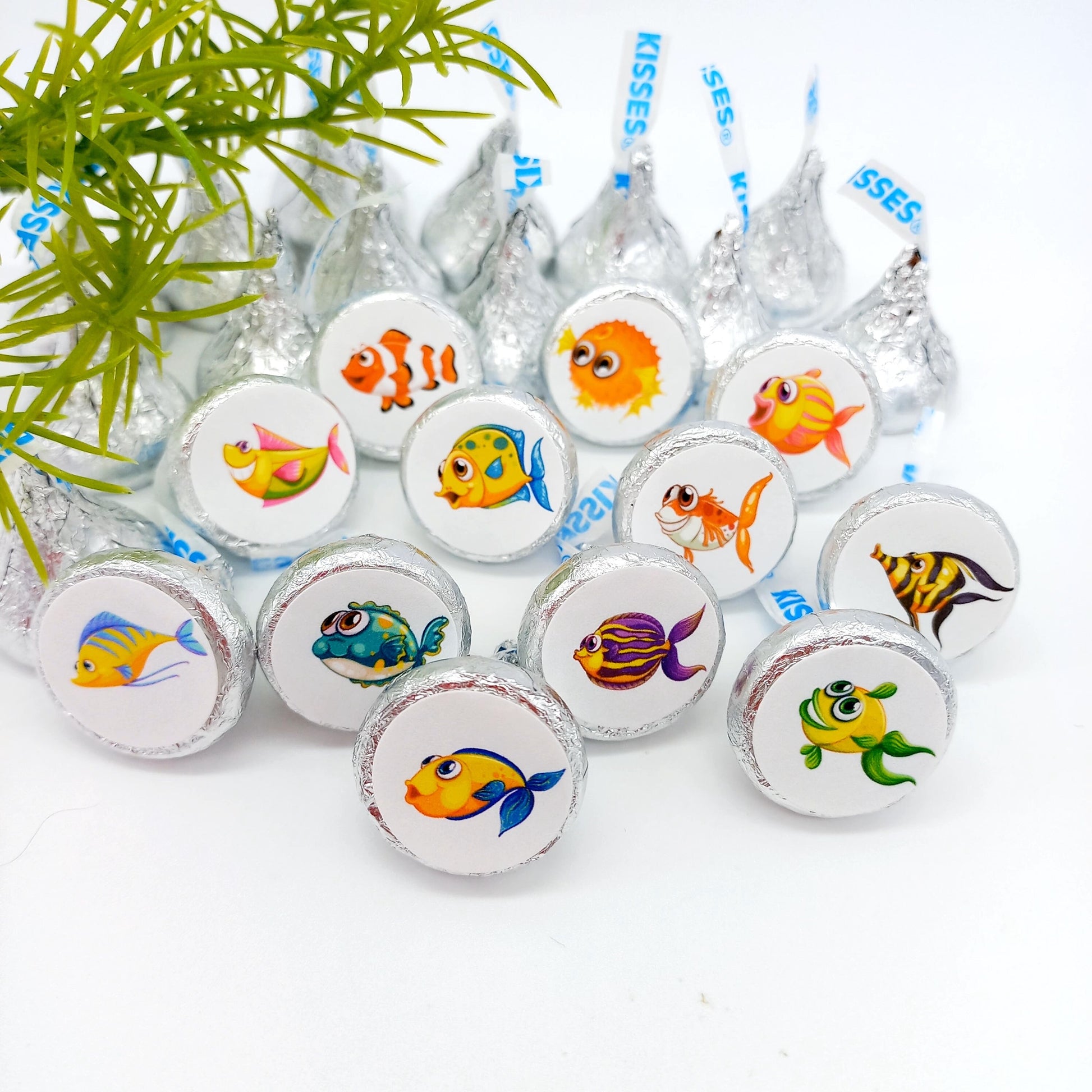 Cute Fish Stickers for Kiss Candy Party Favors Baby Shower Birthday Chocolate Labels