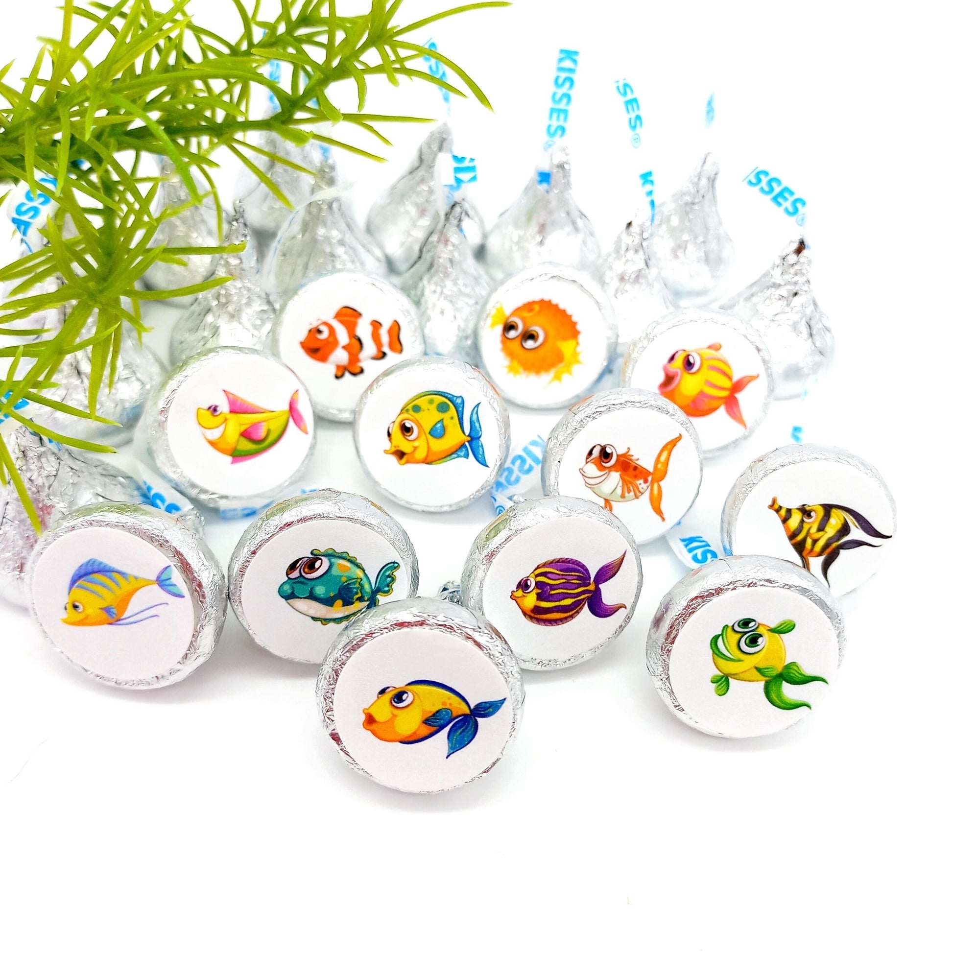 Cute Fish Stickers for Kiss Candy Party Favors Baby Shower Birthday Chocolate Labels