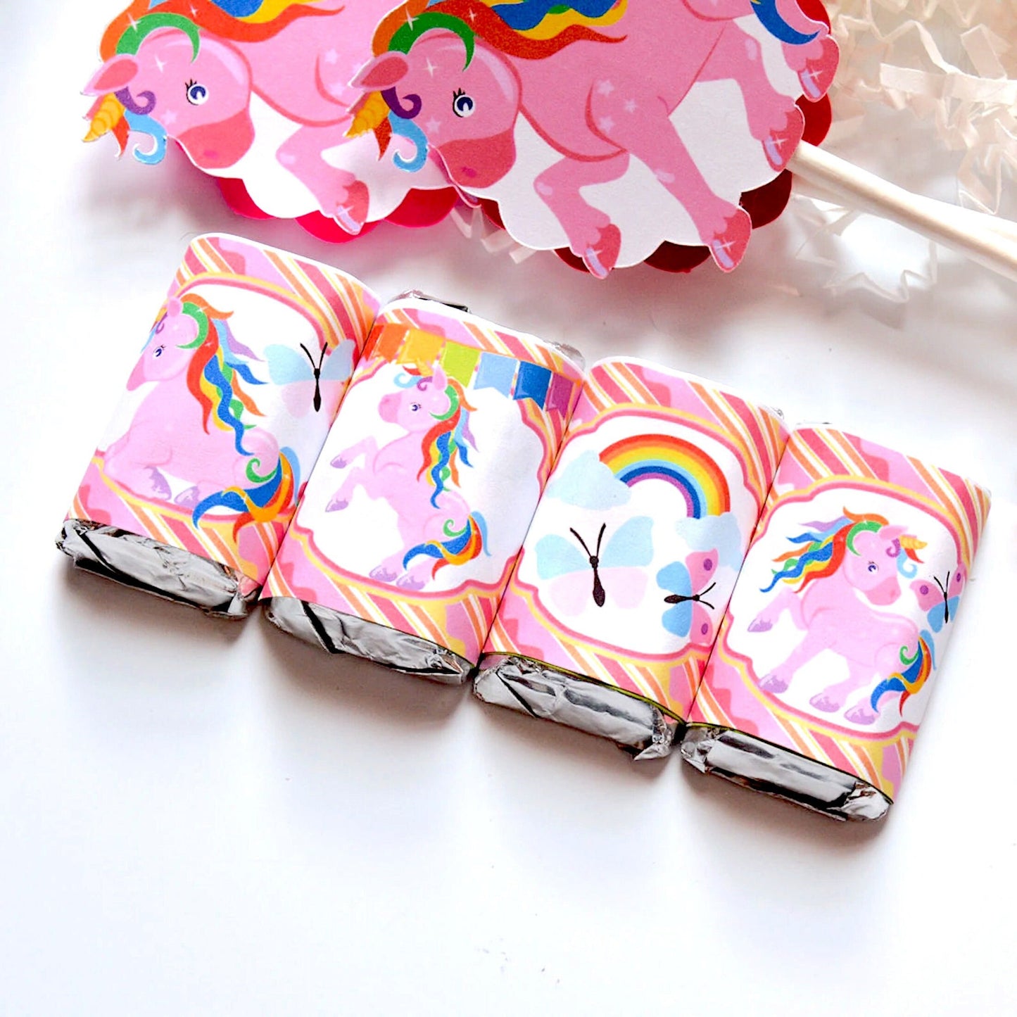 Pink Unicorn Candy Labels, Baby Shower Party Favors Girl Unicorn Birthday, Stickers Candy Wrappers Miniatures