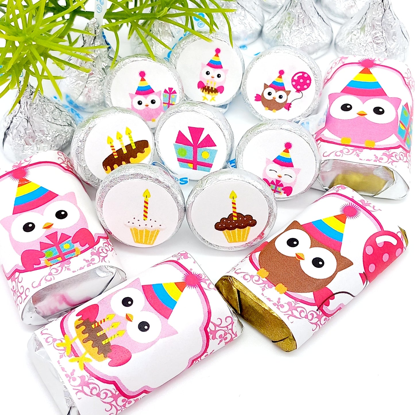 pink baby owl labels for baby shower candy bar
