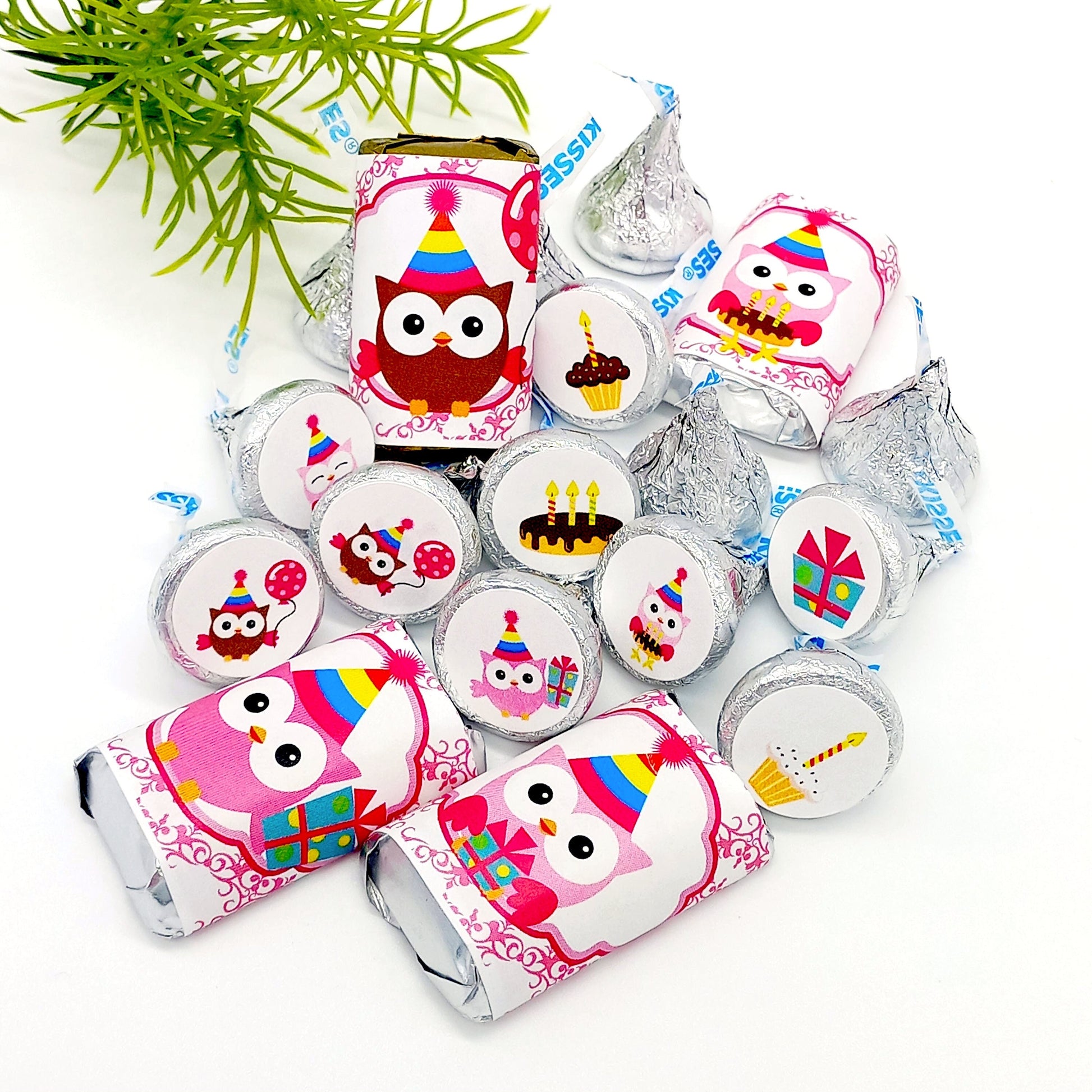 Owl Baby Shower Stickers 1st Birthday Decor Kiss Miniatures Candy Bar Labels