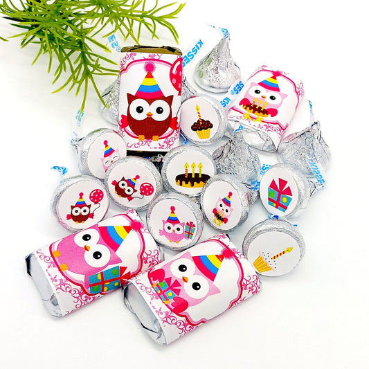Owl Baby Shower Stickers 1st Birthday Decor Kiss Miniatures Candy Bar Labels