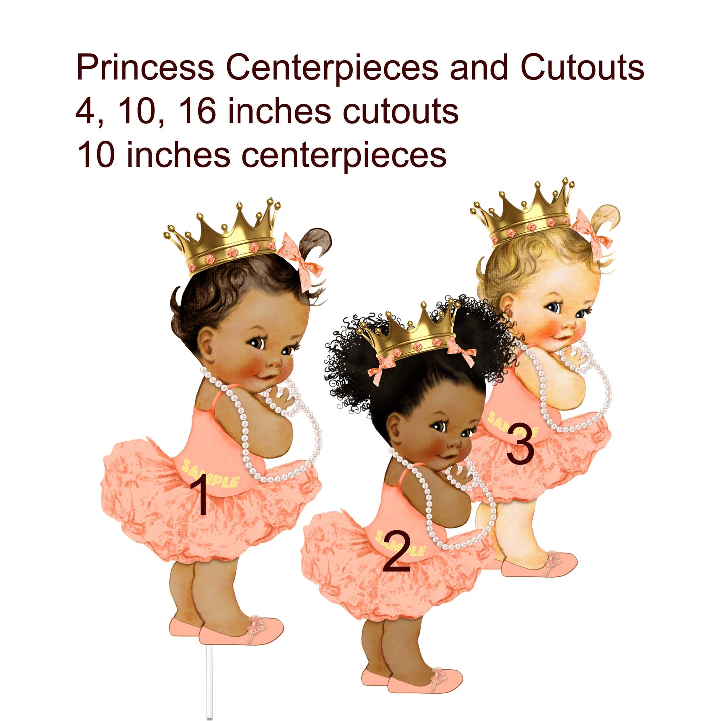Peach Theme Little Princess Centerpiece Cutouts, Topper Baby Shower 1st Birthday Table Decoration