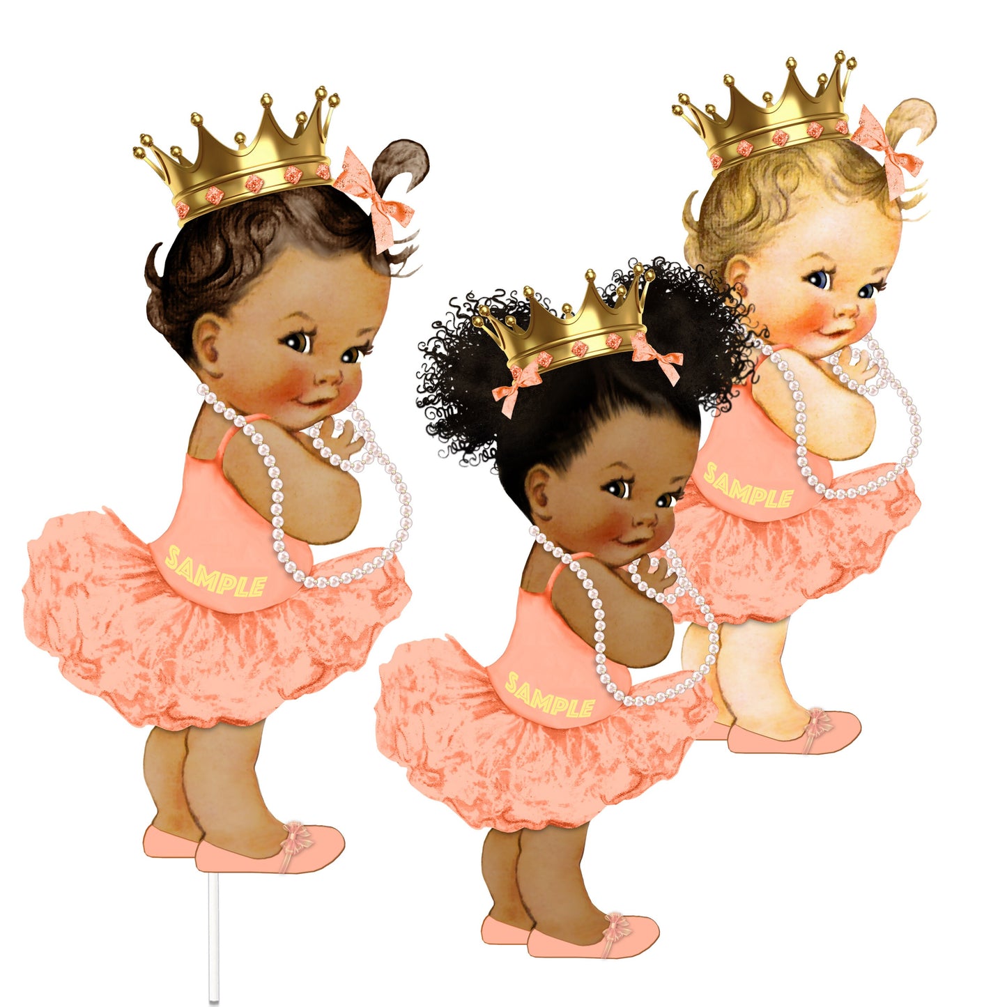 Peach Theme Little Princess Centerpiece Cutouts, Topper Baby Shower 1st Birthday Table Decoration