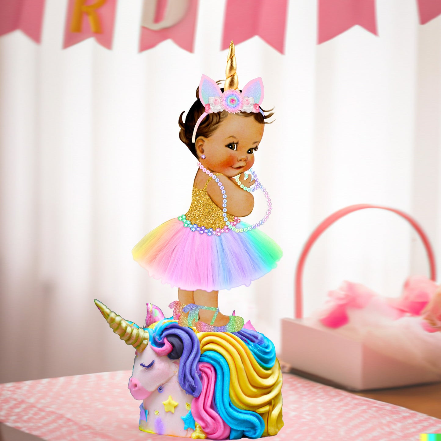 Unicorn Princess Rainbow Cutouts Centerpiece Tutu Horn Baby Shower Baby Girl Birthday Decor