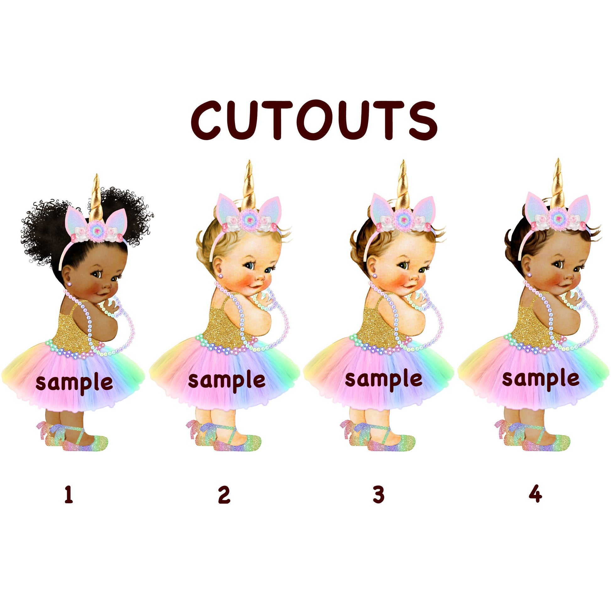 Unicorn Princess Rainbow Cutouts Centerpiece Tutu Horn Baby Shower Baby Girl Birthday Decor