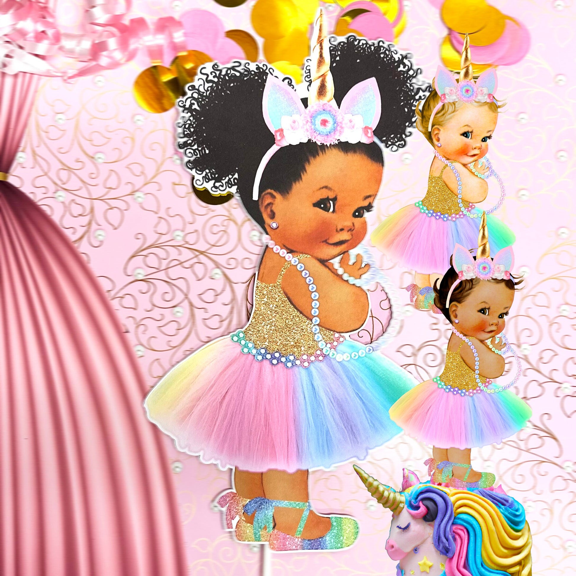 Unicorn Princess Rainbow Cutouts Centerpiece Tutu Horn Baby Shower Baby Girl Birthday Decor