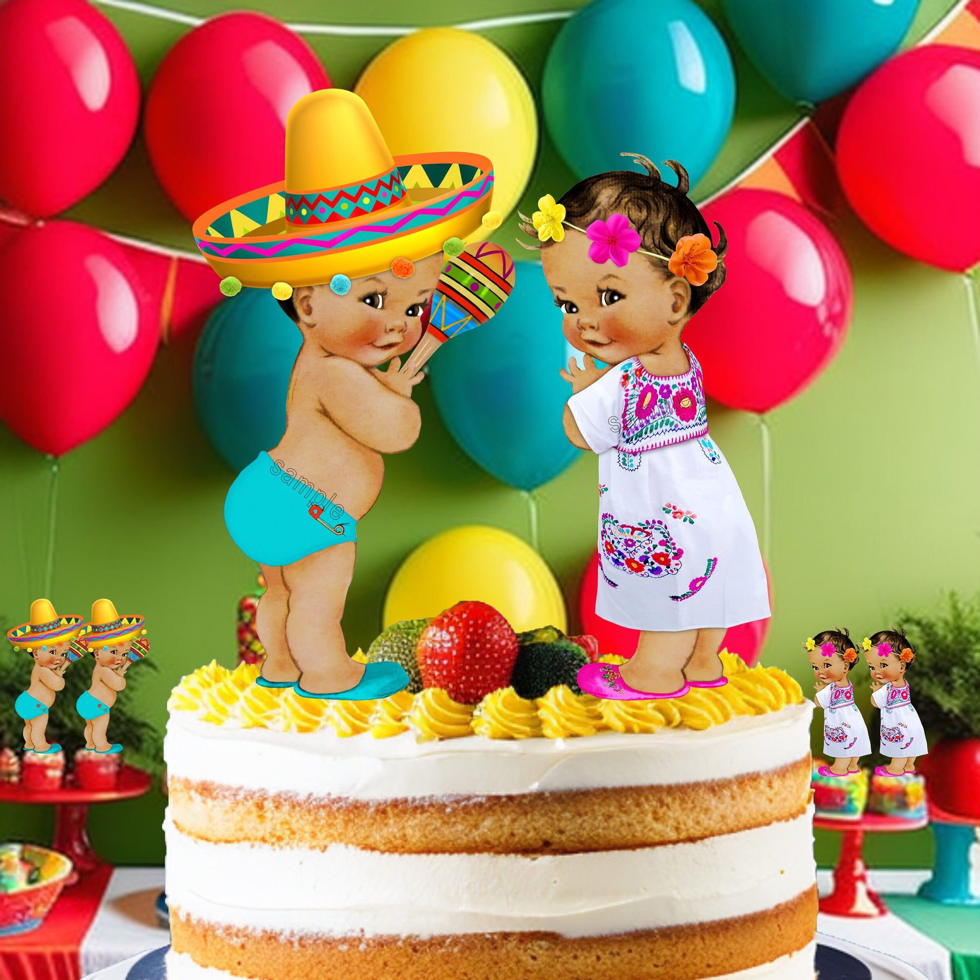 Boy Girl Mexican Fiesta Centerpiece Cutouts Cinco De Mayo Taco Birthday Baby Shower Party Decoration