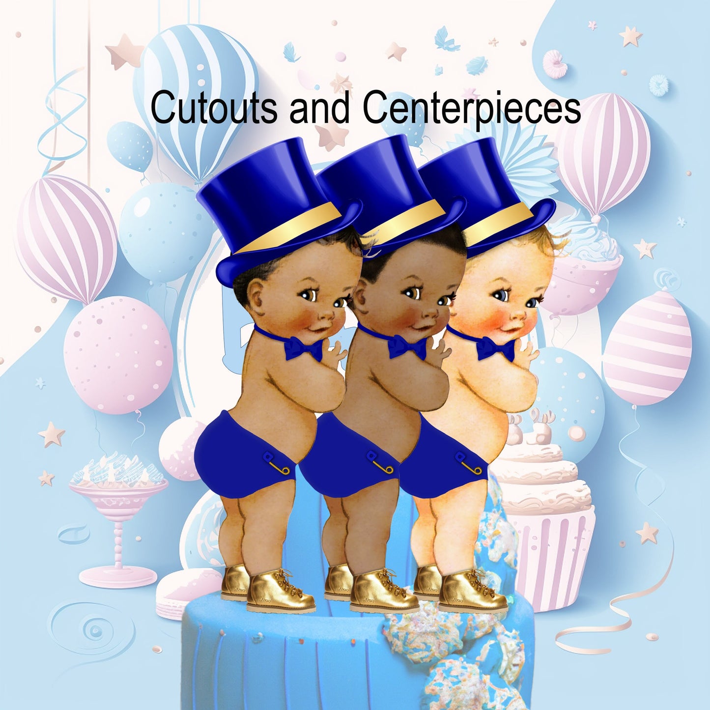Little Man Cake Topper Centerpiece Cutouts, 1st Birthday Gentleman Table Party Decoration, Cake Diaper Baby Shower Topper