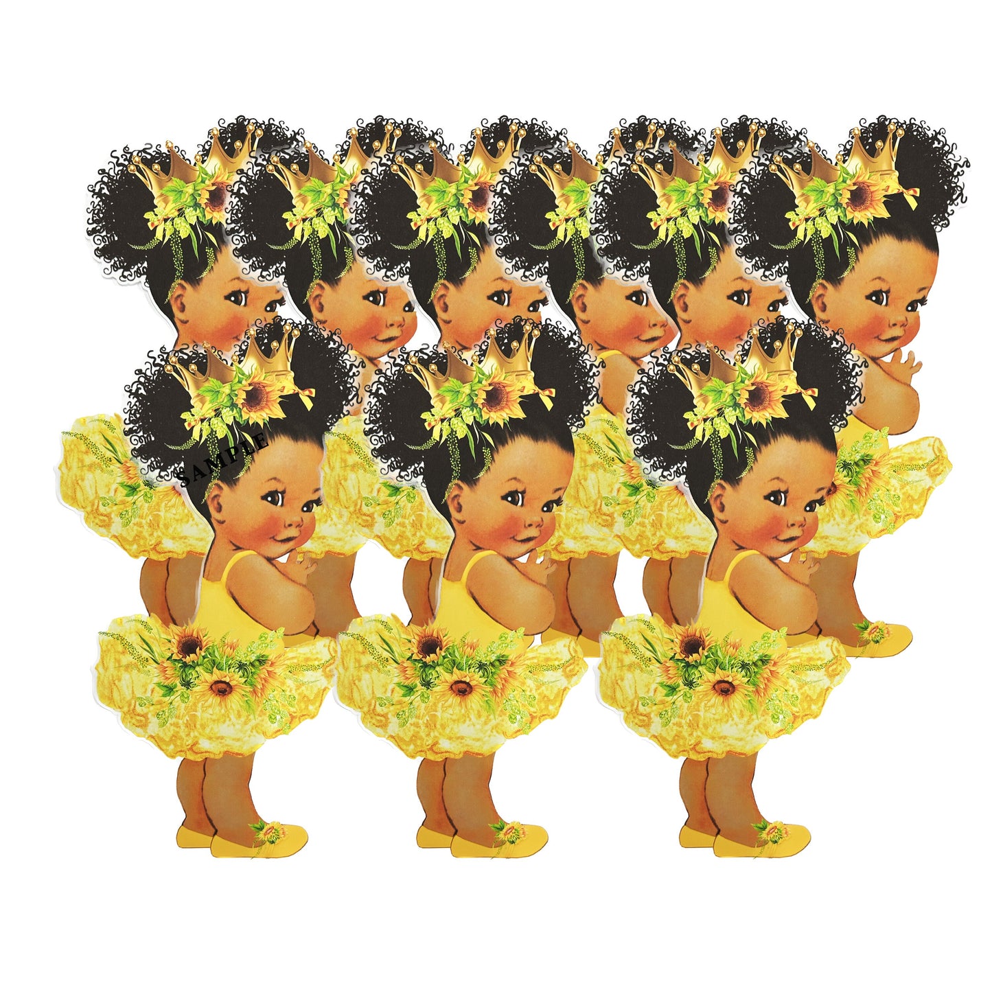 Sunflower Baby Girl Centerpiece Cutouts, Yellow Tutu Gold Crown Baby Shower 1st Birthday Party Decoration