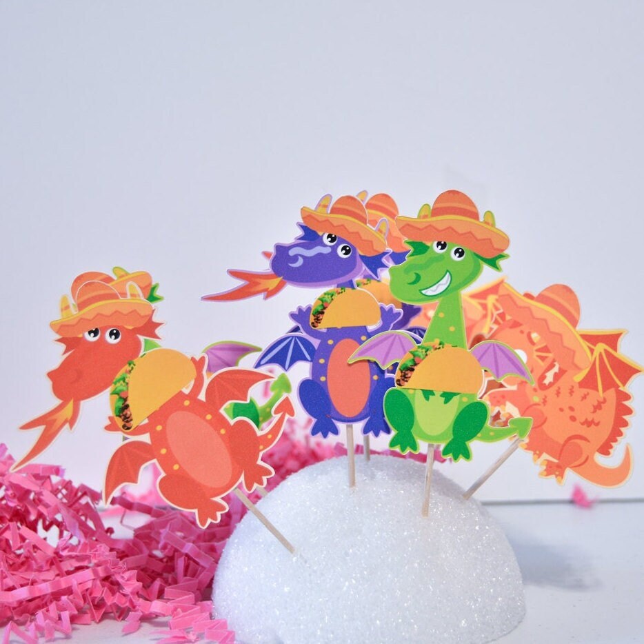 Dragon Taco Cake Toppers, Mexican Taco Dragon Baby Shower Birthday Decoration