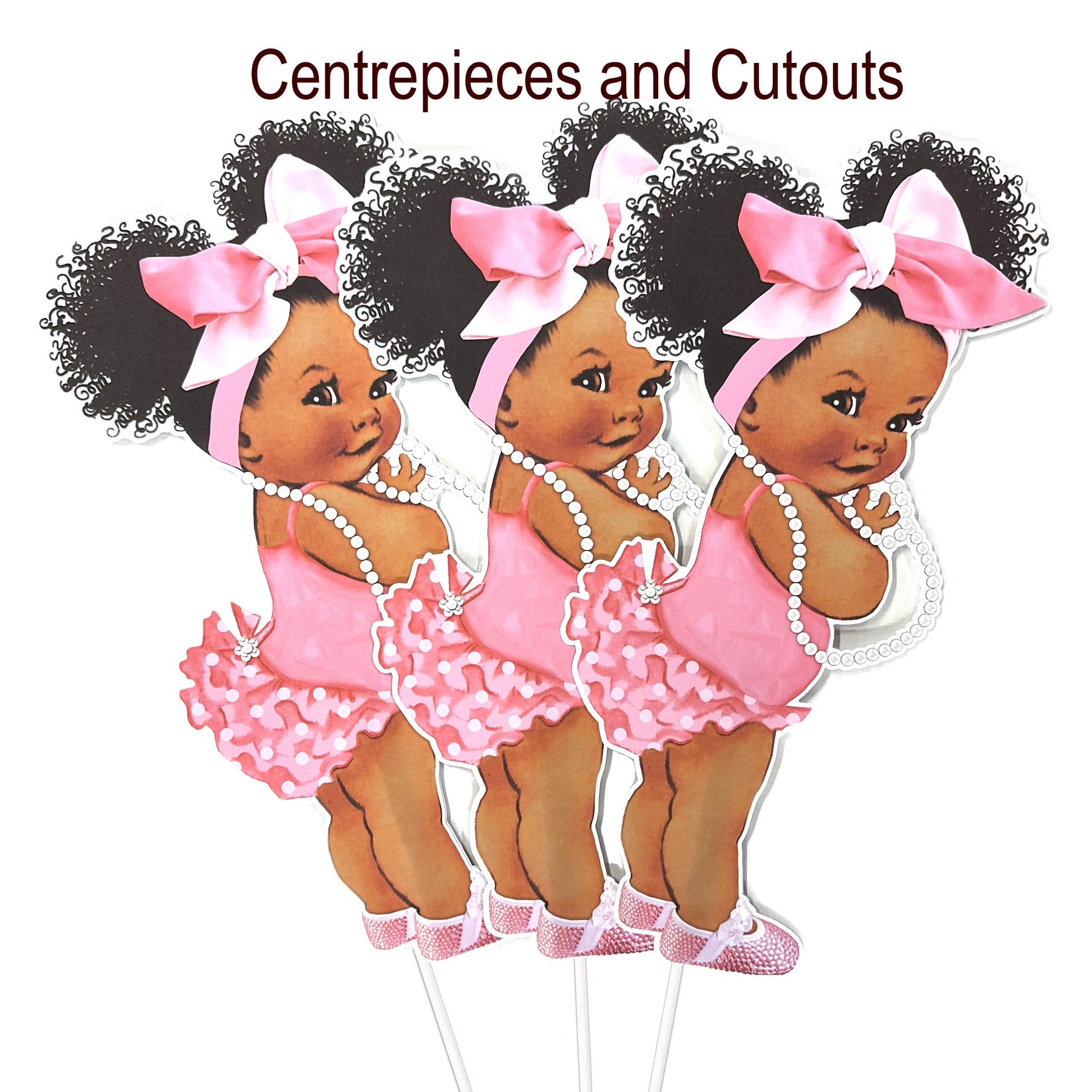 Pink Baby Girl Centerpiece Cutouts, Baby Shower Birthday Vase Mason Jar Diaper Cake Centerpiece, Girl with Ruffle Pants Big Head Bow