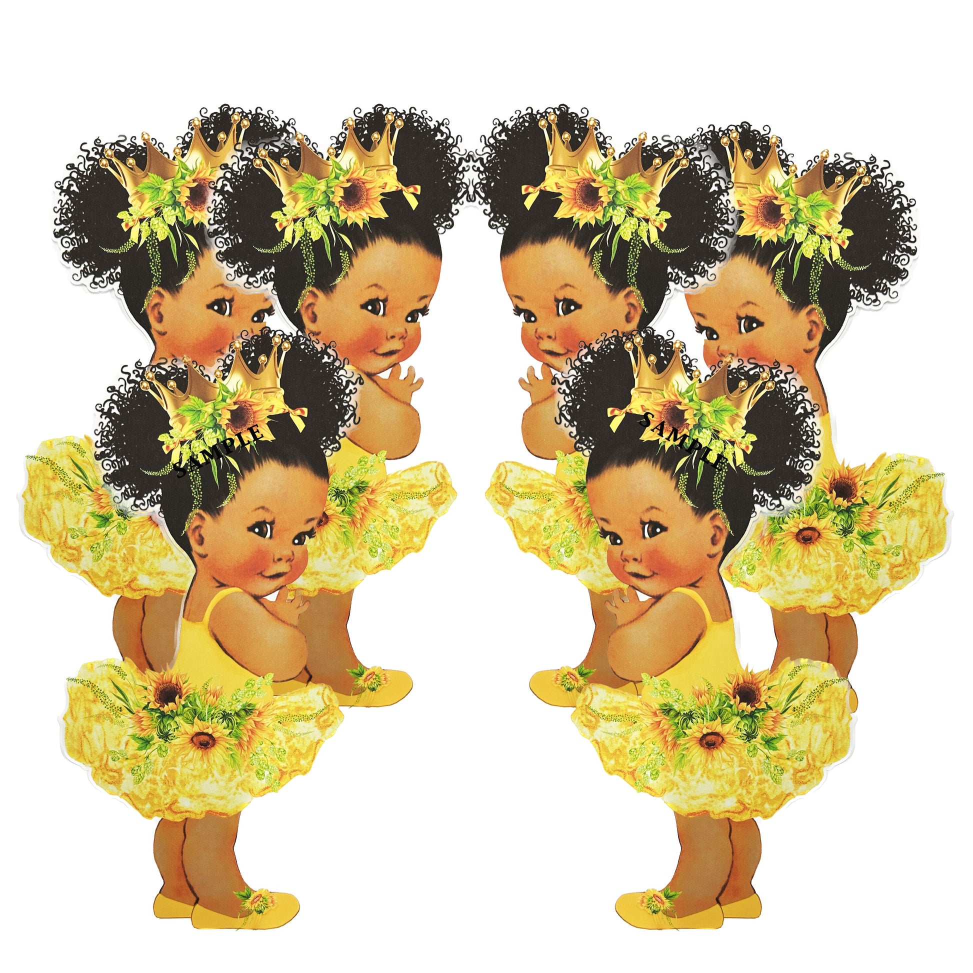 Sunflower Baby Girl Centerpiece Cutouts, Yellow Tutu Gold Crown Baby Shower 1st Birthday Party Decoration