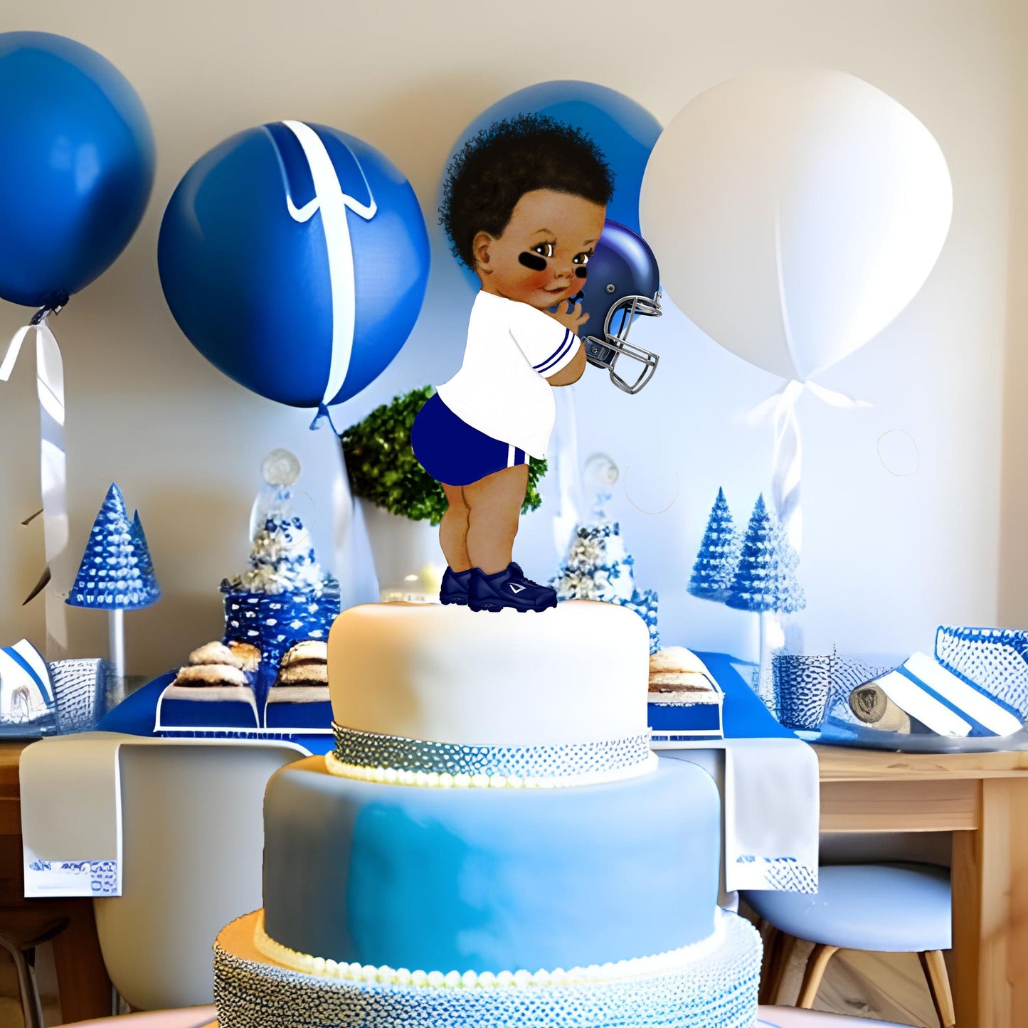 Football Centerpiece Baby Boy Shower Birthday Cutouts Table Wall Party Decoration Blue White