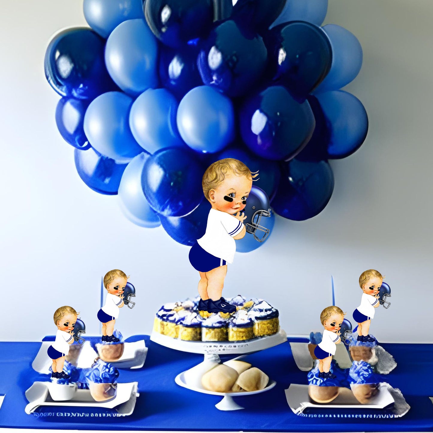 Football Centerpiece Baby Boy Shower Birthday Cutouts Table Wall Party Decoration Blue White