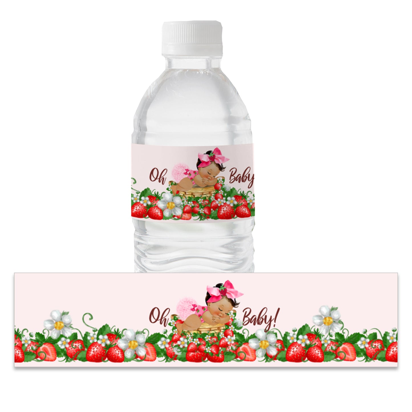 Girl Strawberry Water Bottle Labels Sleeping Baby Shower Party Favor Stickers Decoration