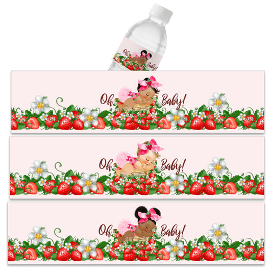 Girl Strawberry Water Bottle Labels Sleeping Baby Shower Party Favor Stickers Decoration