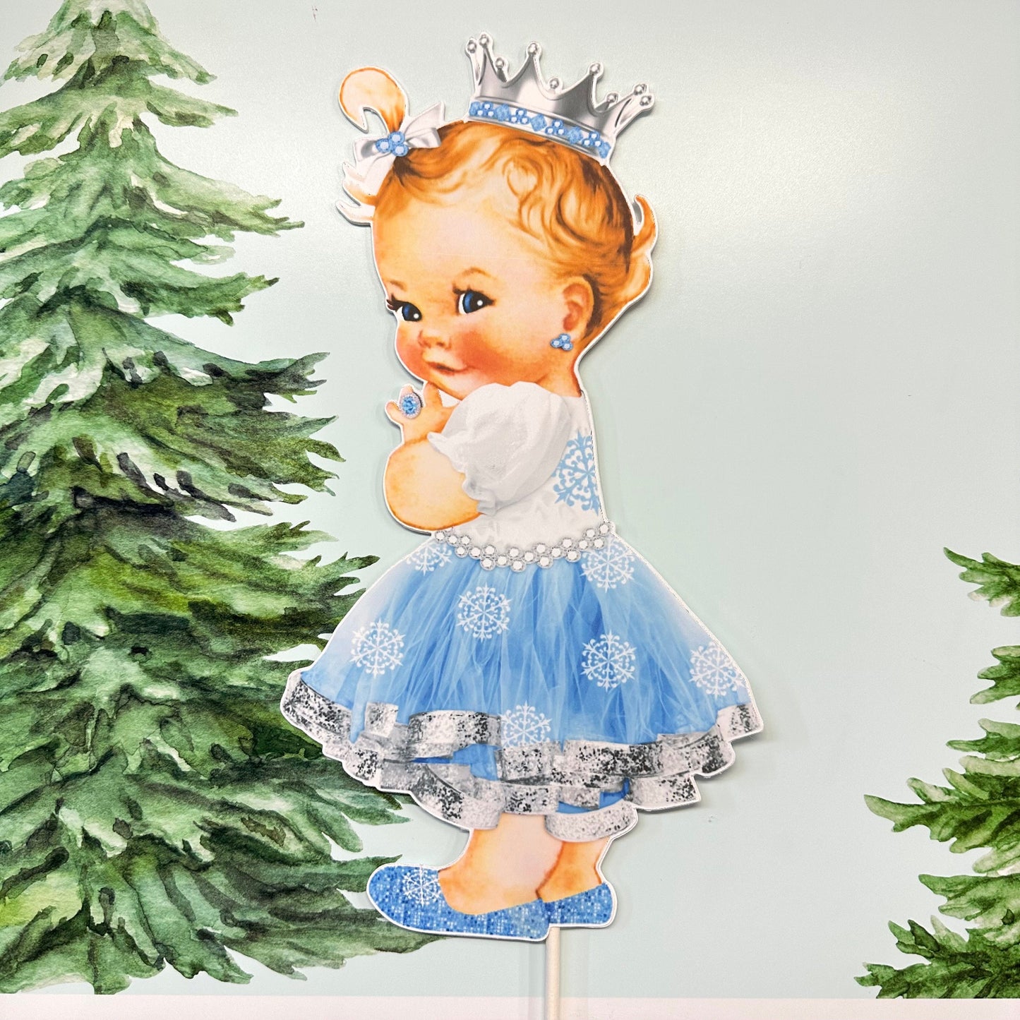 Ice Theme Princess It's Cold Baby Centerpieces Shower Christmas Birthday Party Decoration Baby Girl Table Decor Blue Dress Silver Crown