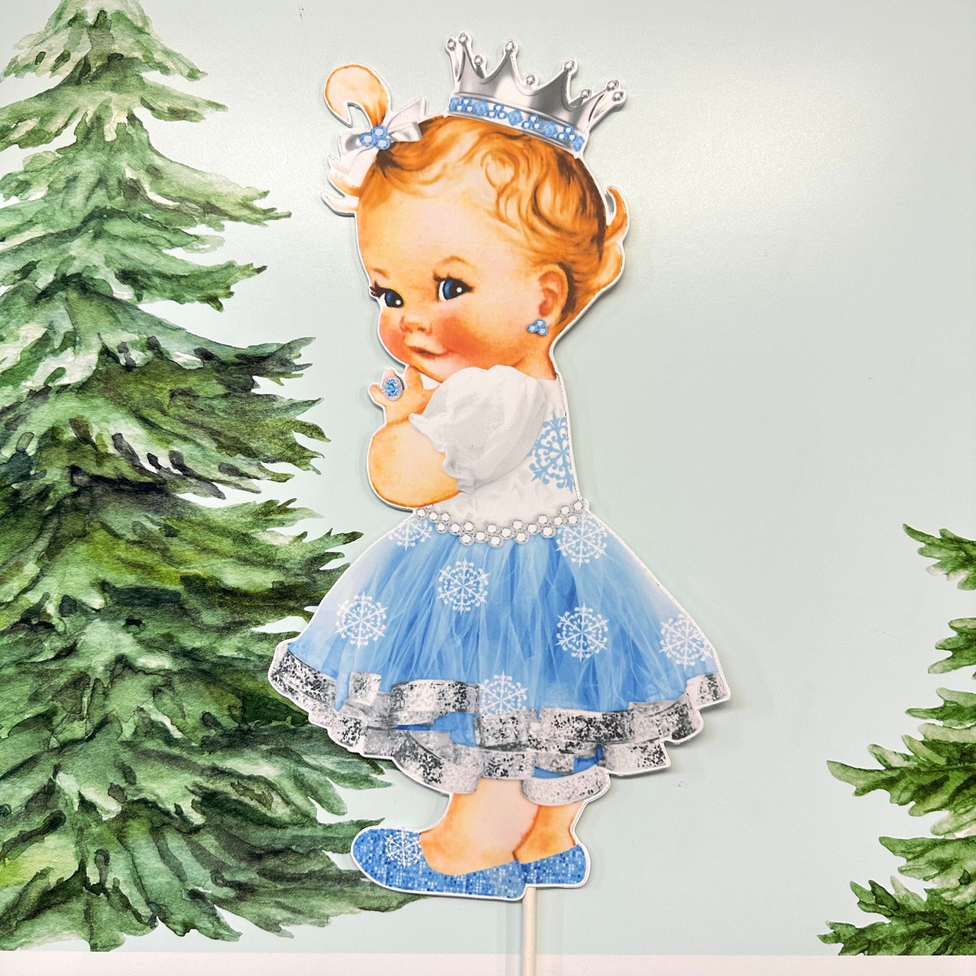 Ice Theme Princess It's Cold Baby Centerpieces Shower Christmas Birthday Party Decoration Baby Girl Table Decor Blue Dress Silver Crown